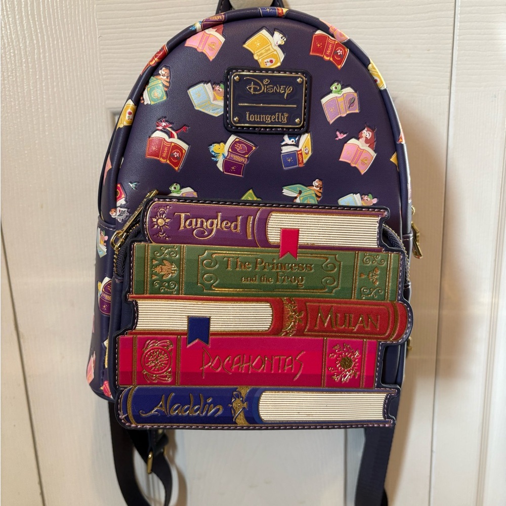 Loungefly Purple Backpack with Disney Book Designs